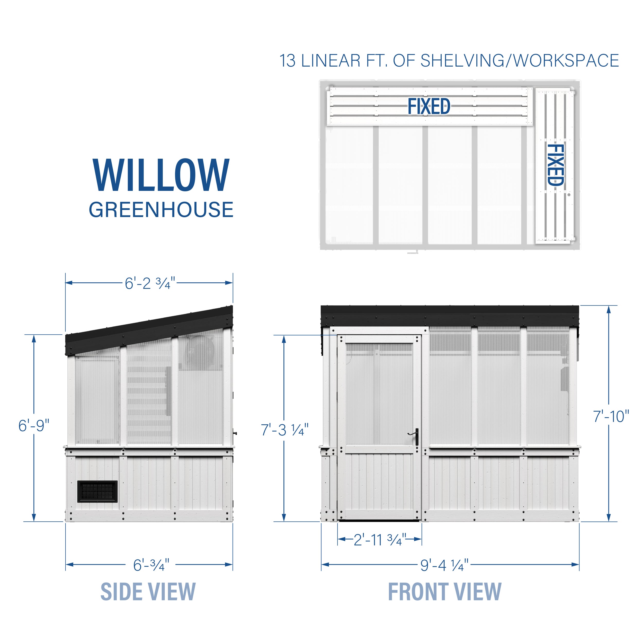 9x6 Willow Greenhouse - Pre-Stained & Sealed White