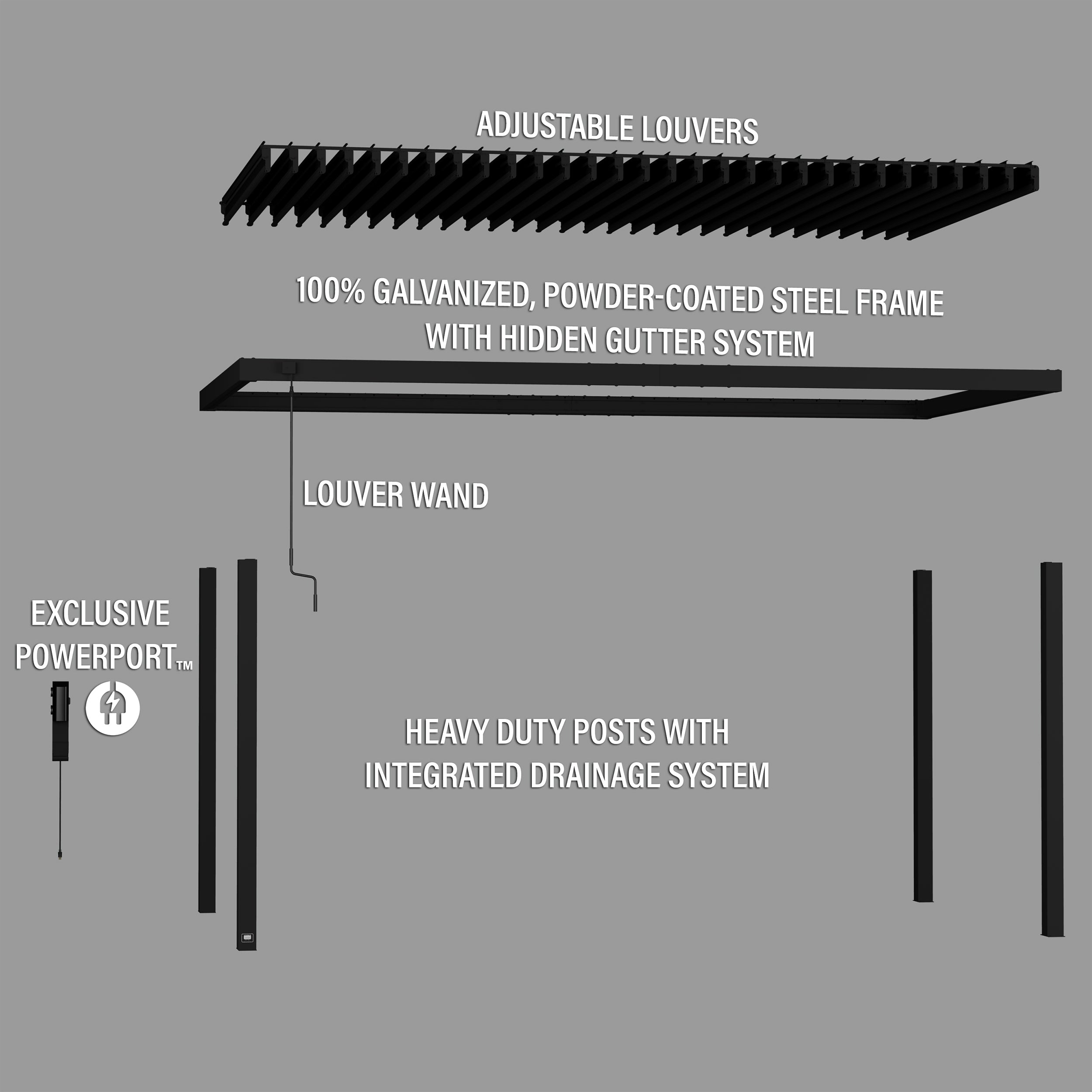 18x10 Sarasota Steel Louvered Pergola