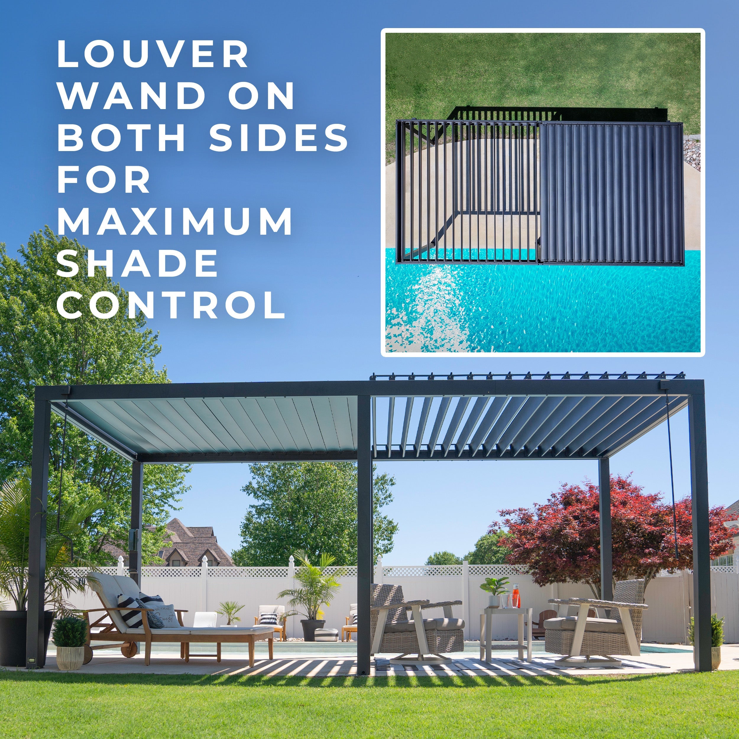 20x10 Sarasota Steel Louvered Pergola