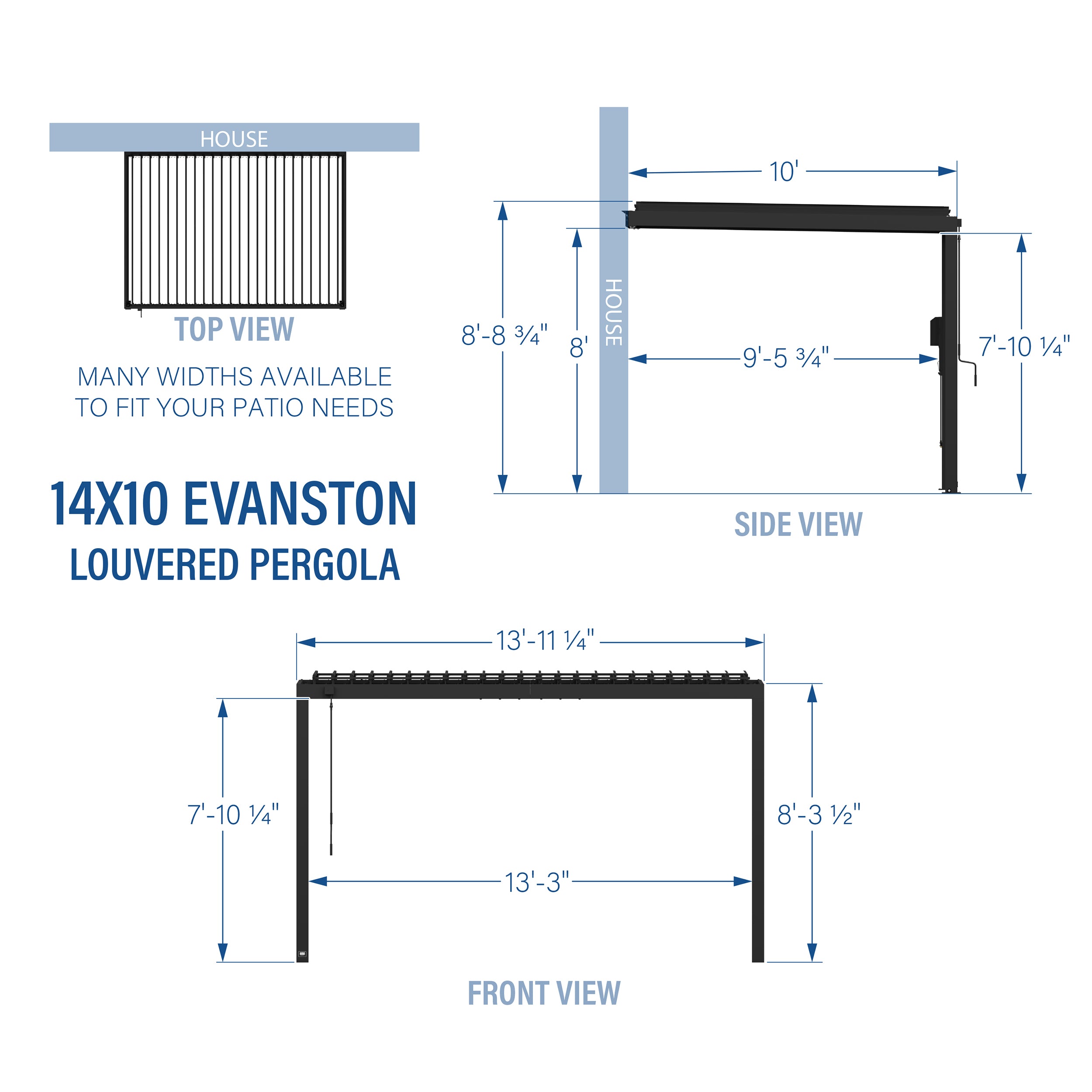 14x10 Evanston Wall Mounted Louvered Pergola